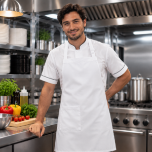 Delantal Peto Antifluido Blanco | Uniforme Cocina