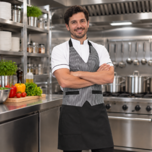 Delantal Jean con Cuerina | Uniforme Cocina