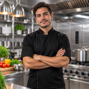 Chaqueta de Chef Manga Corta en Gabardina - Cocina Profesional