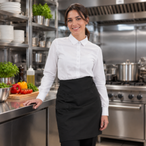 Delantal Media Cintura Antifluido Negro | Uniforme Cocina