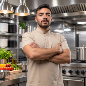 Camisa Antifluido Hombre Manga Corta Beige | Uniforme Cocina