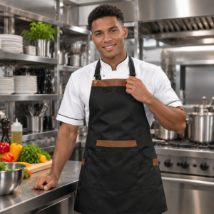 Delantal Peto Dril Negro con Cuerina | Uniforme Cocina