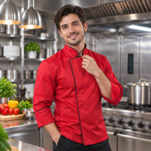 Chaqueta de Chef Manga 3/4 en Gabardina Rojo - Cocina Profesional