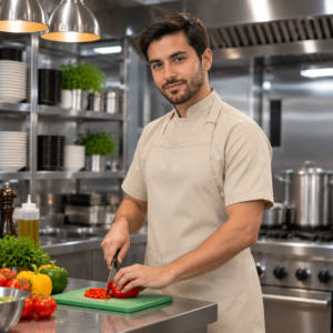 Delantal Peto Antifluido Beige | Uniforme Cocina